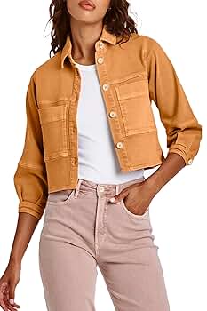 Amazon.com: DEAR JOHN Hanh Cropped Jacket Relaxed Fit Button